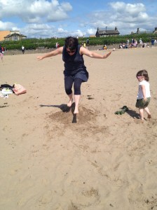 Practicing for the fire jump on Troon beach yesterday